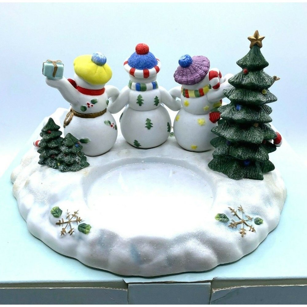 Partylite Snowbell Collection 3 Snowmen Trio Tea Light And Pillar Candle Holder - Picture 2 of 11